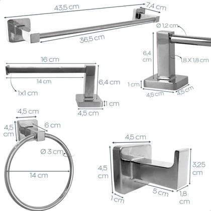 Imagem de Kit Jogo De Banheiro 4 Peças Aço Inox 304 Cromado Acessorios Lavabo Toalheiro 40cm Porta Toalha Argola Papeleira Gancho Cabide Suporte De Toalha Luxo