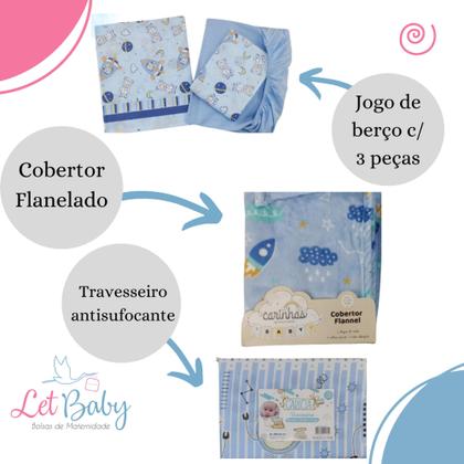 Imagem de Kit jogo de berço + cobertor flanelado + travesseiro menino