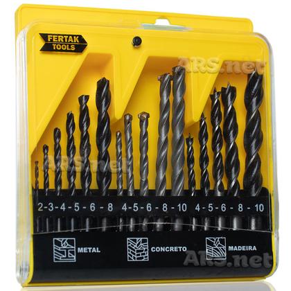 Imagem de Kit Jogo De Brocas Para Madeira Concreto E Aço De 2 a 10mm 16 Peças Profissional