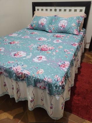 Imagem de Kit Jogo De Cama Cobre Leito Com Babado 3pçs Matelado com Linha 2,45x2,50m Cama Box Várias Estampas Sortidas