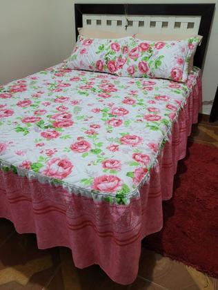 Imagem de Kit Jogo De Cama Cobre Leito Com Babado 3pçs Matelado com Linha 2,45x2,50m Cama Box Várias Estampas Sortidas