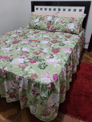Imagem de Kit Jogo De Cama Cobre Leito Com Babado 3pçs Matelado com Linha 2,45x2,50m Cama Box Várias Estampas Sortidas