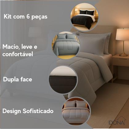 Imagem de Kit Jogo de Cama Queen 6 Peças com Edredom Dupla Face Macio e Suave Casa Dona