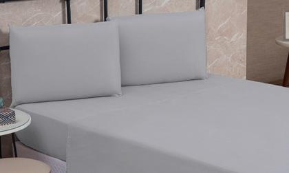 Imagem de Kit Jogo de Cama Queen Linha GOLD Percal 200 Fios 03 Peças Cama Box 100% Algodão Antialérgico CINZA