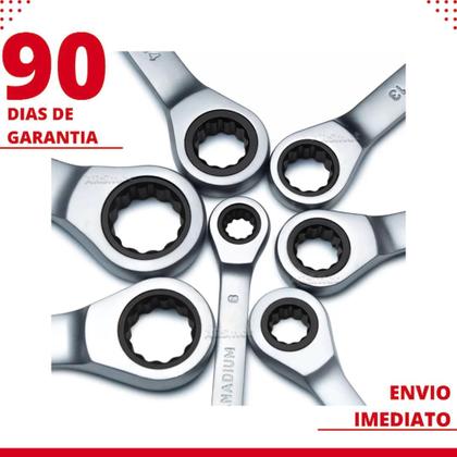 Imagem de Kit Jogo De Chave Combinada Com Catraca Boca Estrela Profissional 8-19mm 7 Peças