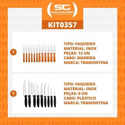 Imagem de Kit - Jogo De Churrasco Inox 12 Peças Dynamic + 1 Conjunto Facas 9pç - Tramontina