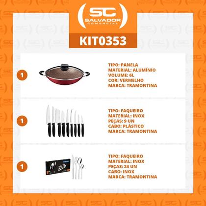 Imagem de Kit - Jogo de Churrasco Inox 12 Peças Dynamic + 1 Panela Wok 3,3L 28cm Vermelha - Tramontina