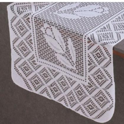 Imagem de Kit Jogo de Cozinha 5 Peças Capa Botijão Galão Trilho de Mesa e Toalha de Chá Puxa Saco Renda Desenho Tulipa Branca