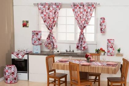 Imagem de Kit Jogo De Cozinha Estampado Com 9 Peças Cupcakes Vermelho