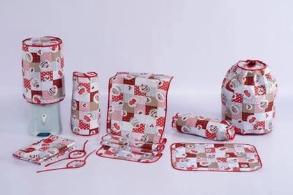 Imagem de Kit Jogo De Cozinha Estampado Com 9 Peças Cupcakes Vermelho