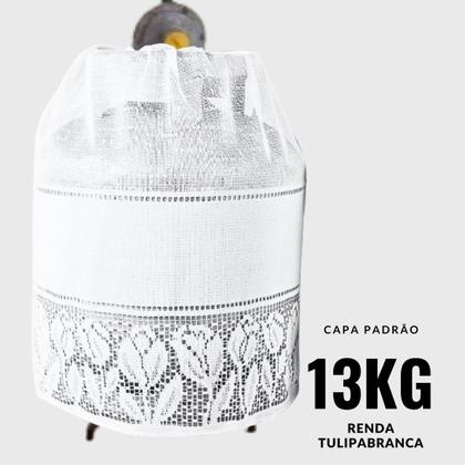 Imagem de Kit Jogo de Cozinha Renda Capa de Fogão, Galão de Água, Botijão e Toalha Chá e Trilho de Mesa - 5 Peças Desenho Tulipa Branca