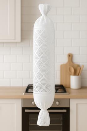 Imagem de Kit Jogo de Cozinha Renda Capa de Fogão, Galão de Água, Botijão e Toalha Chá e Trilho de Mesa - 5 Peças Desenho Tulipa Branca