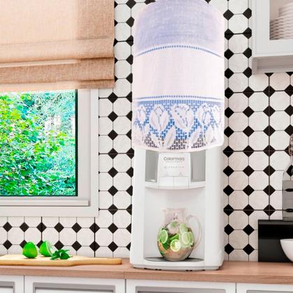 Imagem de Kit Jogo de Cozinha Renda Capa de Fogão, Galão de Água, Botijão e Toalha Chá e Trilho de Mesa - 5 Peças Desenho Tulipa Branca