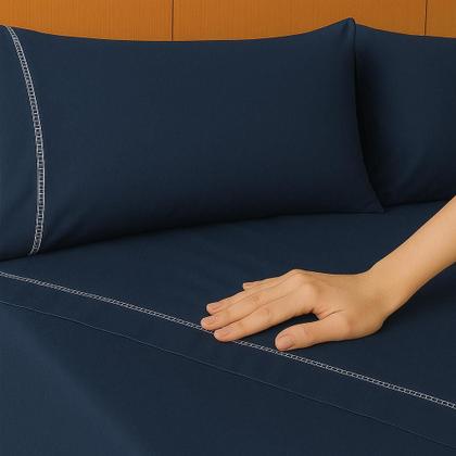 Imagem de Kit Jogo De Lençol Casal 03 Peças 400 Fios Fronha Ponto Palito