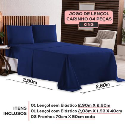 Imagem de Kit Jogo de Lençol Roupa de Cama Super King 04 Peças 170 Fios Com / Sem Elastico Fronhas Envelope Toque Extra Macio