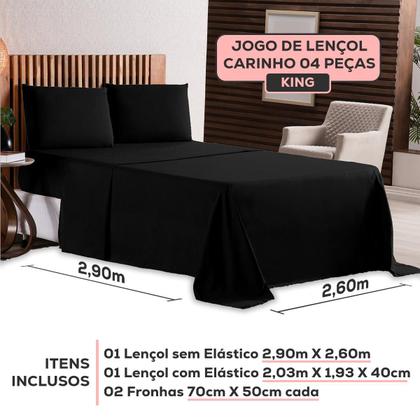 Imagem de Kit Jogo de Lençol Roupa de Cama Super King 04 Peças 170 Fios Com / Sem Elastico Fronhas Envelope Toque Extra Macio