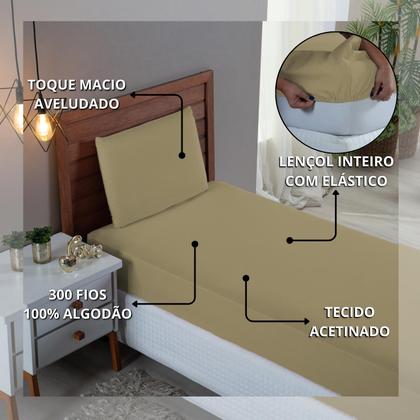 Imagem de Kit Jogo de Lençol Solteiro 3 Peças 300 Fios Algodão Infantil com Elástico