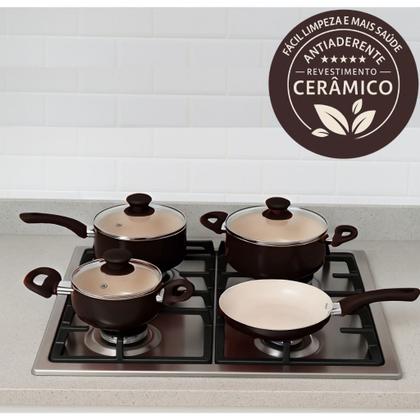 Imagem de Kit Jogo de Panela 4 Peças  Revestimento Cerâmico Antiaderente Preto Monaco