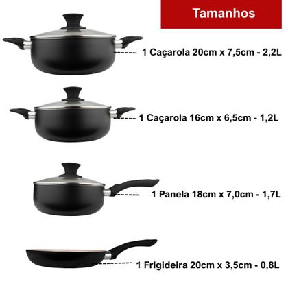 Imagem de Kit Jogo de Panela 4 Peças  Revestimento Cerâmico Antiaderente Preto Monaco