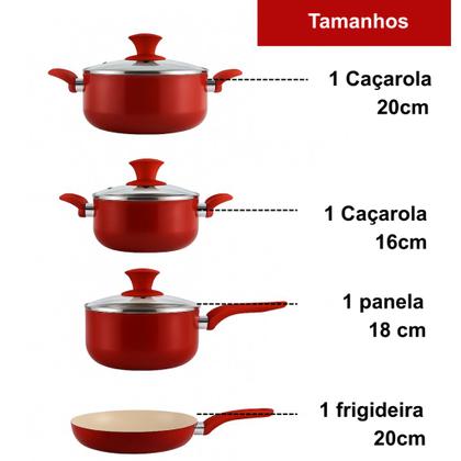 Imagem de Kit Jogo de Panela 4 Peças  Revestimento Cerâmico Antiaderente Veneza Vermelho