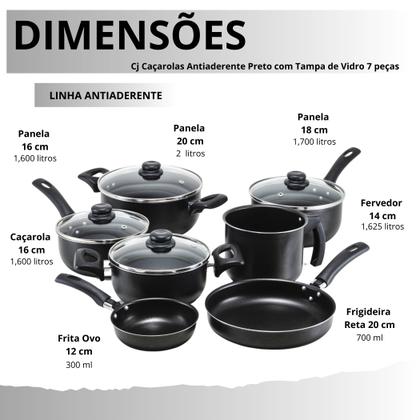 Imagem de Kit Jogo de panelas 7 peças Antiaderente Teflon Com Tampa de Vidro Conjunto