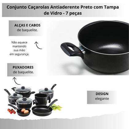 Imagem de Kit Jogo de panelas 7 peças Antiaderente Teflon Com Tampa de Vidro Conjunto
