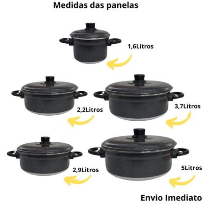 Imagem de Kit Jogo De Panelas Com Tampa 5 Peças Aluminio Craqueado
