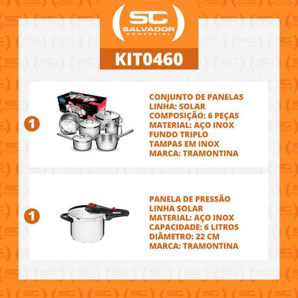 Imagem de KIT - Jogo de Panelas Solar 6pçs inox + Panela de Pressão 6L Solar - Tramontina