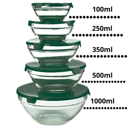Imagem de Kit Jogo De Potes 5 Tigelas Bowl Redondos Conjunto De Vidro