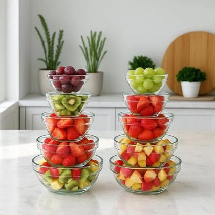 Imagem de Kit Jogo De Potes 5 Tigelas Bowl Redondos Conjunto De Vidro
