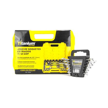 Imagem de Kit Jogo de Soquete 1/2" Estriados c/ 22 Peças + Jogo de Chaves Combinadas c/ 6 Peças 6 a 17mm