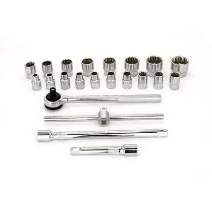 Imagem de Kit Jogo de Soquete 1/2" Estriados c/ 22 Peças + Jogo de Chaves Combinadas c/ 6 Peças 6 a 17mm