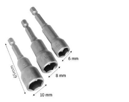 Imagem de Kit Jogo De Soquete Bits Canhão Parafusadeira 6 8 10mm Ímã