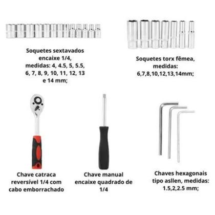 Imagem de Kit Jogo De Soquete Catraca 53 Peças 1/4 Portátil Chave Allen Com Maleta Cromo Vanádio