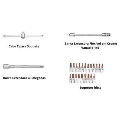 Imagem de Kit Jogo De Soquete Catraca 53 Peças 1/4 Portátil Chave Allen Com Maleta Cromo Vanádio