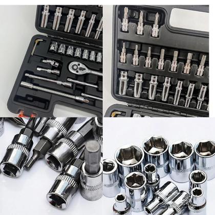 Imagem de Kit Jogo De Soquete Catraca 53 Peças 1/4 Portátil Chave Allen Com Maleta Cromo Vanádio