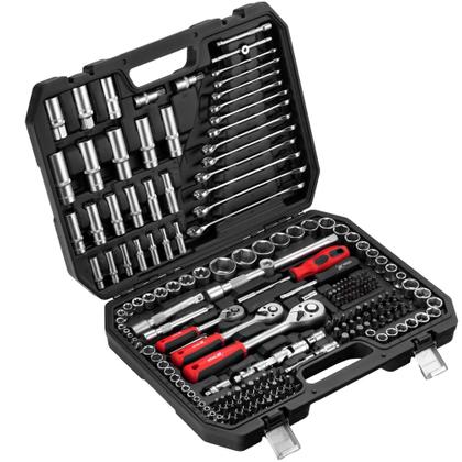 Imagem de Kit Jogo de Soquete Chave Catraca 1/4 3/8 e 1/2 Pol. Combinada Allen Maleta 216 Peças Aço