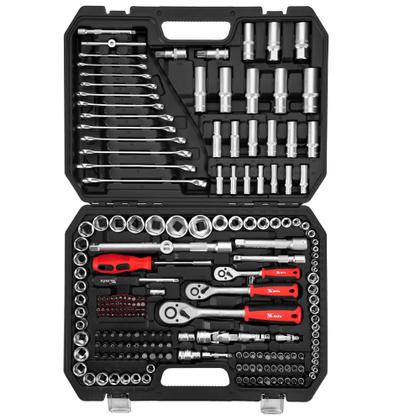 Imagem de Kit Jogo de Soquete Chave Catraca 1/4 3/8 e 1/2 Pol. Combinada Allen Maleta 216 Peças Aço