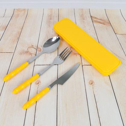 Imagem de Kit Jogo de Talheres 3 Peças em Aço Inox com Estojo Refeições em qualquer lugar Compacto Pratico