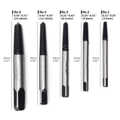 Imagem de Kit Jogo Extrator De Parafusos Quebrados Danificados Saca 3 à 18MM Estojo Com 5 Peças