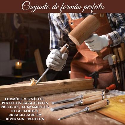 Imagem de Kit Jogo Formão Artesanato Madeira Artesão Profissional Aço