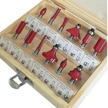 Imagem de Kit Jogo Fresas Maleta Para Tupia Madeira 12 Peças Haste 6mm Manual Makita Bosch Importada