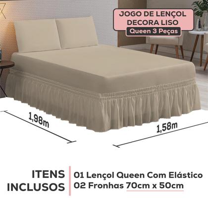 Imagem de Kit Jogo Lençol Casal Queen com Elástico Decora para Cama Box + Fronhas Envelope - Roupa de Cama Completo