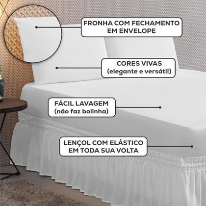 Imagem de Kit Jogo Lençol Casal Queen com Elástico Decora para Cama Box + Fronhas Envelope - Roupa de Cama Completo