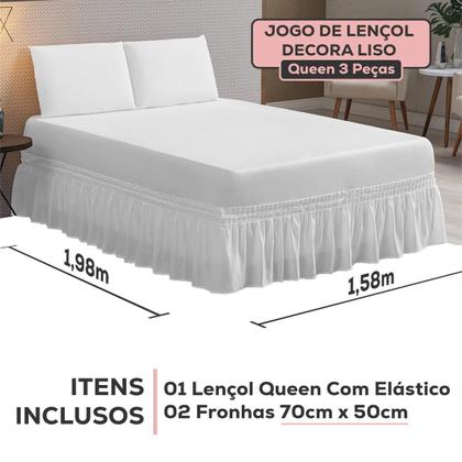 Imagem de Kit Jogo Lençol Casal Queen com Elástico Decora para Cama Box + Fronhas Envelope - Roupa de Cama Completo