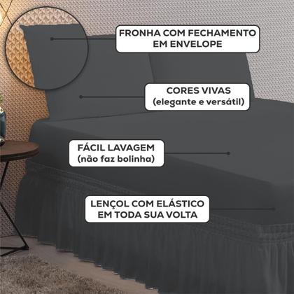 Imagem de Kit Jogo Lençol Casal Queen com Elástico Decora para Cama Box + Fronhas Envelope - Roupa de Cama Completo