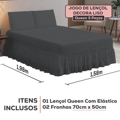 Imagem de Kit Jogo Lençol Casal Queen com Elástico Decora para Cama Box + Fronhas Envelope - Roupa de Cama Completo