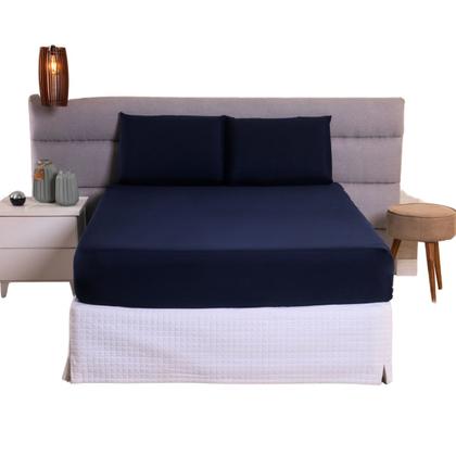 Imagem de Kit Jogo Lençol Roupa Cama Casal Super King 3 Pçs Elastico Fronha Basico 400 Fios Toque Seda Macio