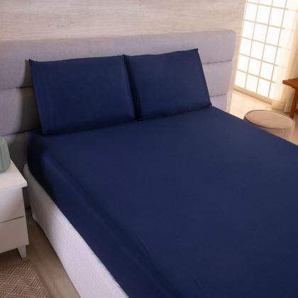 Imagem de Kit Jogo Lençol Roupa Cama Casal Super King 3 Pçs Elastico Fronha Basico 400 Fios Toque Seda Macio