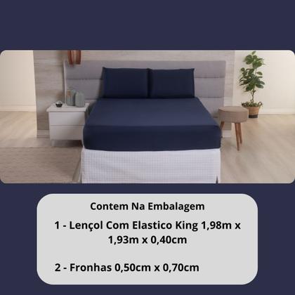 Imagem de Kit Jogo Lençol Roupa Cama Casal Super King 3 Pçs Elastico Fronha Basico 400 Fios Toque Seda Macio